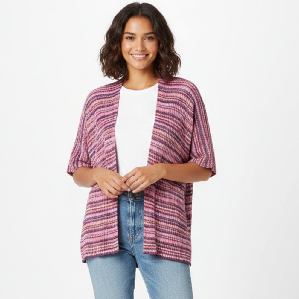 New GAP Pink Purple Striped Cotton Textured Open‎ Front Cardigan XL